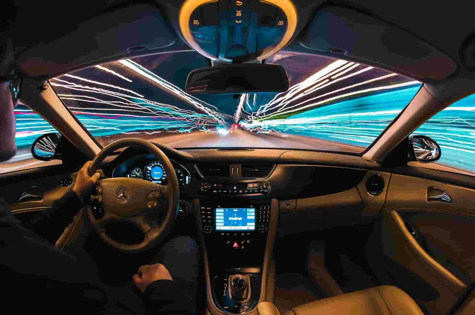 Car interior at night